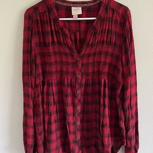 Knox Rose Red and Black Long Sleeve Blouse